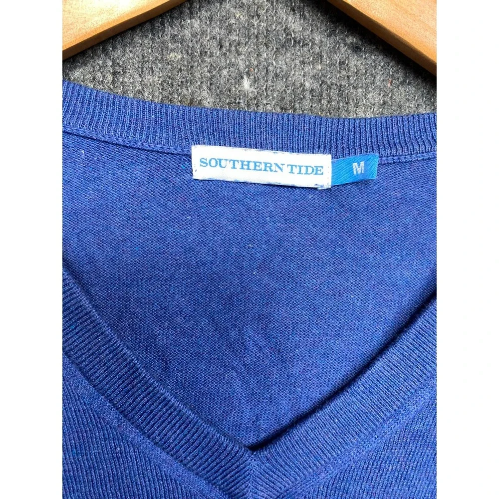 Southern Tide Mens V-Neck Sweater Blue Pima Cotton Pullover Medium